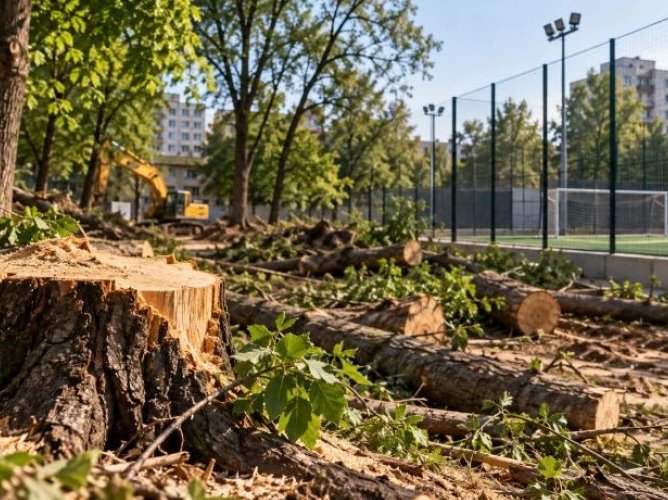 Tăierea copacilor de la un stadion școlar din Rîșcani readuce în discuție protecția arborilor urbani