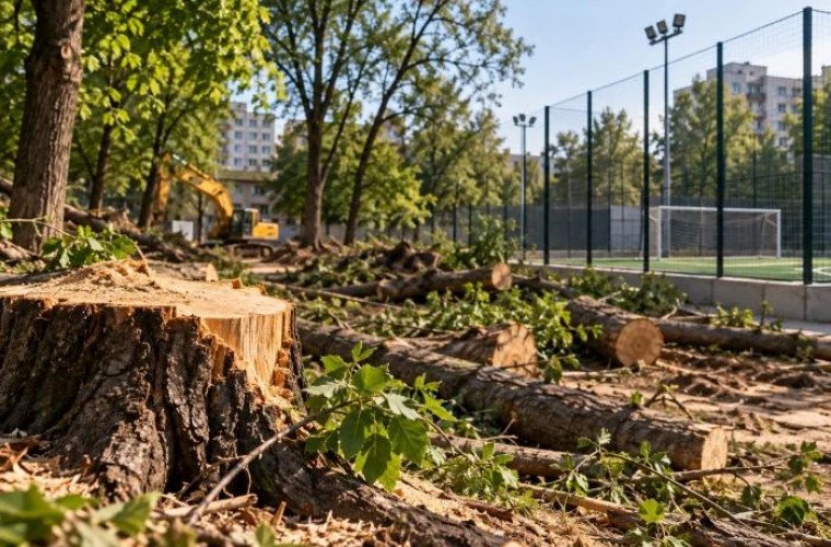Tăierea copacilor de la un stadion școlar din Rîșcani readuce în discuție protecția arborilor urbani
